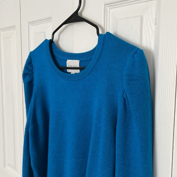Pink Rose Puff Sleeve & Ribbed Hem Crew Neck Sweater Blue Sz M/L - Picture 7 of 13